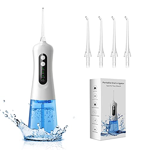 Water Flosser Professional Cordless Dental Oral Irrigator - 300ML Portable and Rechargeable IPX7 Waterproof 4 Modes Water Flosser with Cleanable Water Tank for Home and Travel