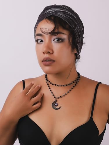 Sacina Layered Black Crescent Moon Choker, Moon Necklace, Black Bead Necklace, Gothic Necklace, Emo Necklace, Gothic Jewelry, Christmas Jewelry Gift for Women4