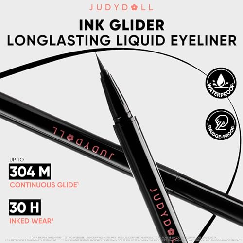 Image of JUDYDOLL Intense Black Liquid Eyeliner - Black Liquid Liner, Waterproof, Smudge-proof, Long lasting, Easy Glide & Ultra-fine Brush Tip, Skip-free Lining, Ideal for Cat Eyes & Wings, Beginner Friendly