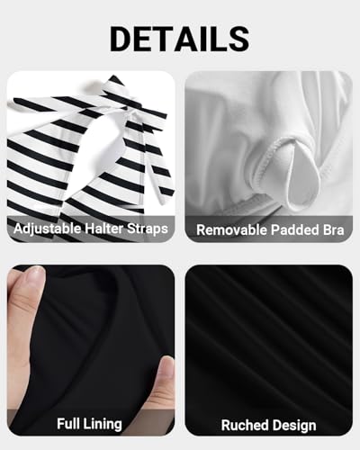 Daci Women V Neck Plus Size One Piece Swimsuits Tummy Control Ruched Bathing Suit Halter Backless Swimwear3