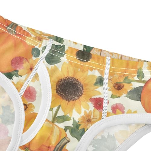 Wusikd Pumpkins Sunflowers Boys' Underwear Cotton Watercolor Floral Boys Briefs Soft Toddler Underwear 2T4
