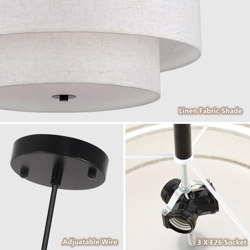 SEIHONG Modern Pendant Light, Farmhouse Vintage Chandelier Hanging Lamp Large Double Drum Fabric Pendant Lighting Fixture for Kitchen Island Dining Room Bedroom by SEIHONG - Image 4