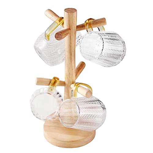 Glas-Kaffeebecherhalter, Becherhalter für Theke, Arbeitsplatte, Becherbaum, Bambusbecher-Regal und Teetassen-Organizer, Kaffeetassen-Trockner mit 6 Haken Cover