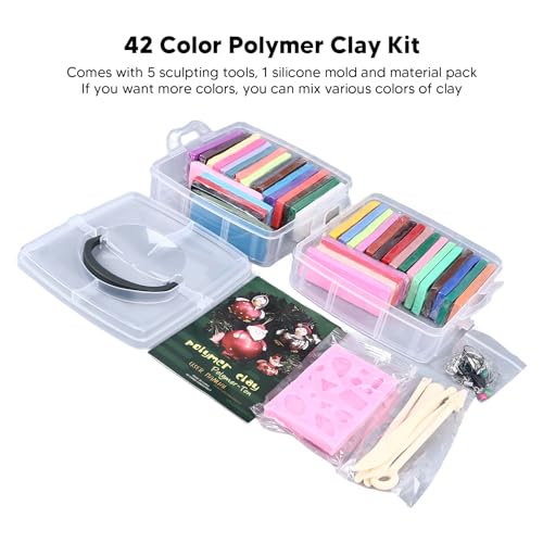 Kit De Argila De Polímero, Kit De Argila De Polímero De 42 Cores Com Molde De Silicone E 5 Ferrament