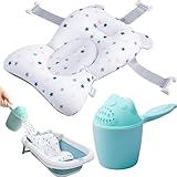 Badekissen Baby + Badekanne, Universelle Badewannenkissen, babywanne einsatz, Rutschfest, Weiches, Gepolsterte, anpassbarer Halterung (Set mit Badekissen + inklusive Badekanne)