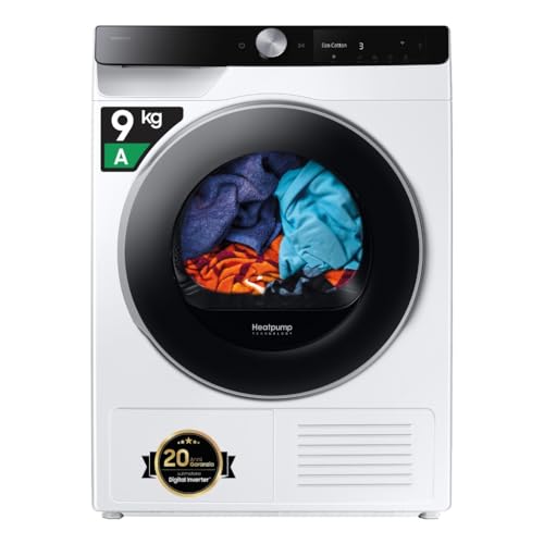 Samsung Asciugatrice AI Control DV90DG6845LK/U3, 9 kg, Pompa di Calore, Wifi, AI Dry, Air Wash, Tecnologia Optimal Dry, Carica Frontale, 60L x 85H x 60P cm