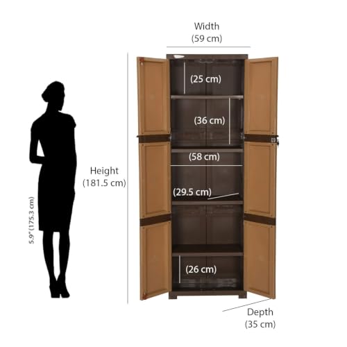 Image of Nilkamal Freedom Large (FML) Plastic Wardrobe for Storage| 3-Year Warranty|Clothes Organizer|Shelves|Cupboard|Almirah|for Home, Living Room, Bed Room|Adult & Kids| Sandy & Dark Brown
