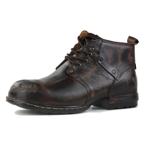 Image of OSSTONE Moto Boots for Men Fashion lace-up Leather Chukka Boots Casual Shoes Metal Cleats OS-6015-3-A-US-R Metal Black