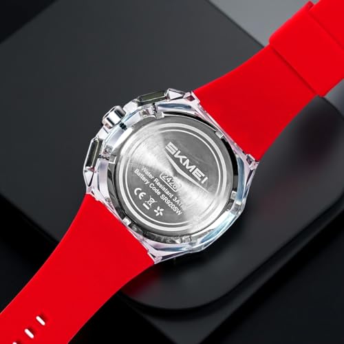 Image of SKMEI Stylish Analog Quartz Watch for Men - Trendy Transparent Case, 30M Water-Resistant, Durable Silicone Band, Lightweight Wristwatch with Date Display & Stopwatch-2426