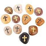 ROCKIMPACT 12pcs Comfort Cross Engraved Worry Stones for Pray Faith Smooth Polished Natural River Rock Baptism Christening Holy Communion Gift Bulk lot (1 Dozen, 2-3 Inches Each)