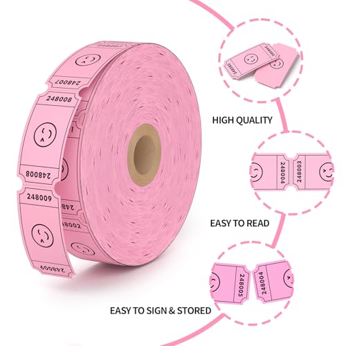 image for Methdic 1000 Smile Raffle Tickets Pink, Single Roll, Ticket for Events