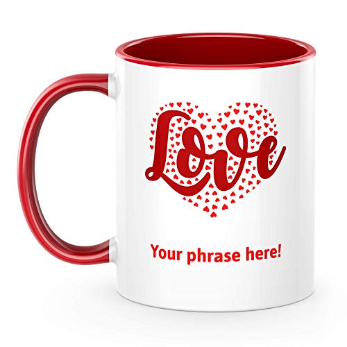 Personalised 11oz White and red Mug Featuring Love (in a Heart)