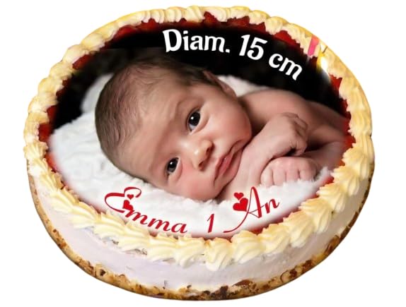 Disque AZYME 15 cm comestible photo sur gateau personaisé avec votre image
