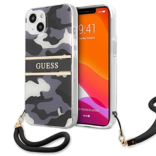 Guess GUHCP13SKCABBK Coque pour iPhone 13 Mini 5,4" Noir Camo Strap Collection, X, Silicone, Agate