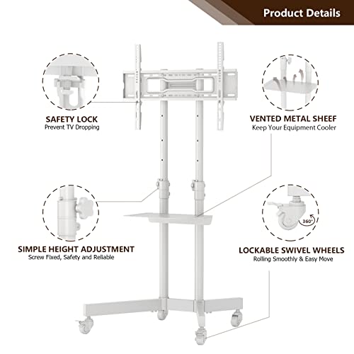 Mobile Tv Stand For 32-83 Inch Lcd Led 4K Flat Screens With Wheels - Height Adjustable Tv Cart Rolling Tv Stand With Laptop Shelf, Outdoor Tv Stand - Max Vesa 600X400, White #TOP4