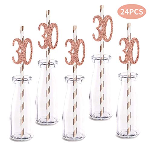 Pajillas decorativas rose gold 24 piezas cumpleaños miniatura 2