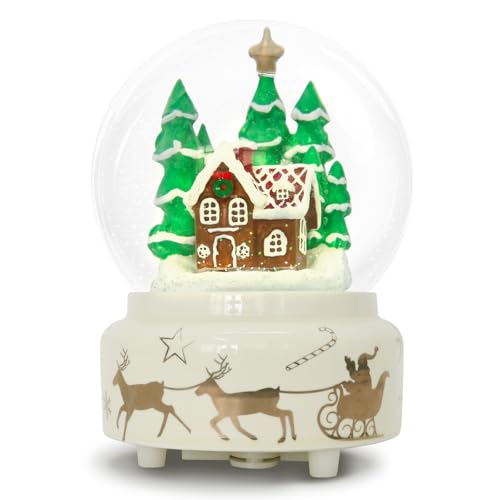 GIYBIGM Ceramic Base 6.5Height Christmas Snow Globe with Gingerbread Man House LED Light Musical Snowflakes Holiday Decoration, Christmas Xmas Gift, Large Illuminated Glitter Water Globe.
