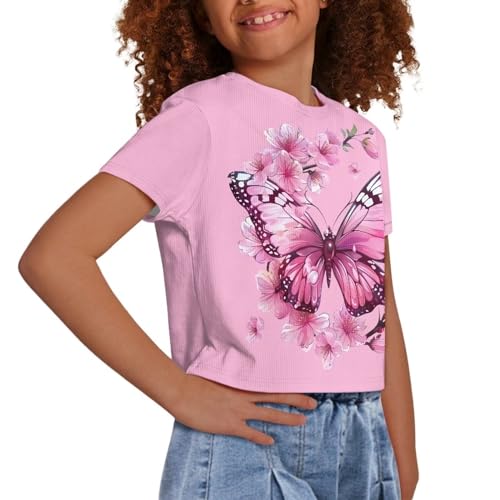 Image of Kids Crop Top Short Sleeve T-Shirts for Girls Size 5-14