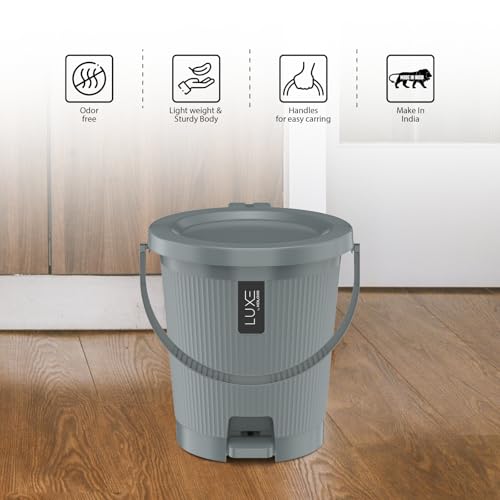 Image of KOLORR Luxe Premium Plastic Pedal Dustbin | Modern Plastic Waste Bin, Trash can with Sleek Design for Home, Kitchen, Office, Bathroom & Washroom - Medium, Grey