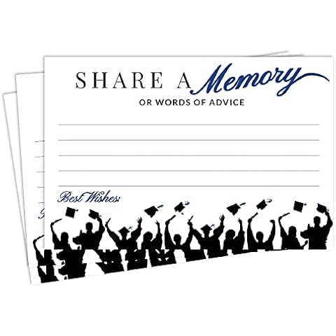 50- Blue Graduation Share A Memory or Advice Cards for The Graduate - Party Games Ideas Activities Supplies Decorations Grad Celebration College, High School, University Blue & Black Made in The USA Cover