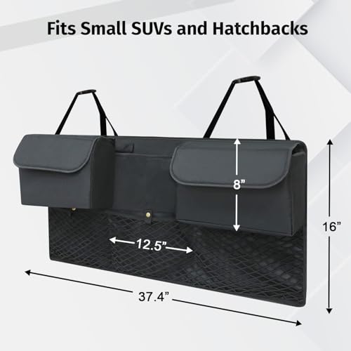 MARKSIGN Deluxe Trunk Organizer for Car Small SUV, Backseat Hanging Trunk Organizer, Waterproof Collapsible Car Storage Bag with 6 Pockets, Reinforced No-Sag Design