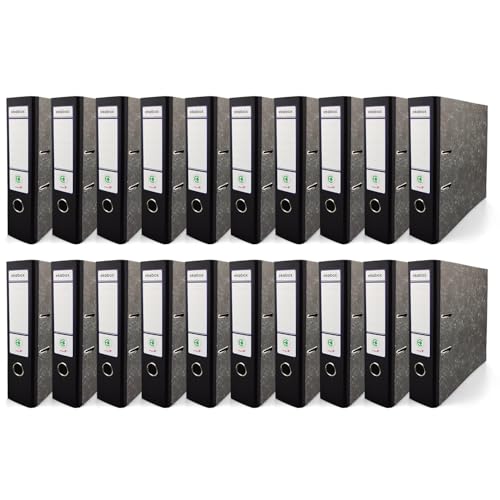 Netuno 20x Ordner Aktenordner 2-Ringordner Ekobox marmoriert schwarz folder organiser 75mm A4 breit aus Pappe Karton für Büro Regal Mappen office Schreibtisch