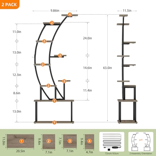 Image of BACEKOLL Plant Stand Indoor with Grow Lights, 9 Tiered Metal Plant Shelf, 64 inch Tall Plant Stand for Indoor Plants Multiple, Large Plant Rack Display Shelf, Curved Plant Holder for Living Room, Grey