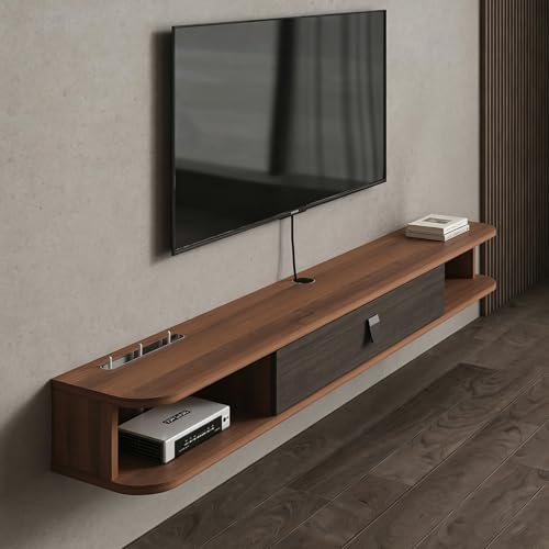 Image of Floating TV Stand ,Floating TV Cabinet, Solid Wood Floating TV Stand, Wall Entertainment Center with Storage Cabinets and Flip Down Doors, Floating for Living Room Bedroom Office (walnut, 62.9in)