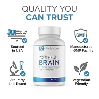 Youthful Brain | Memory & Brain Health Support Supplement with Bacopa Monnieri, Ginkgo Biloba, B12 - Easy to Swallow Tablets - 30-Day Supply (60 Count)