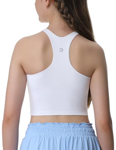 Image of Girls Tank Tops Double Lined Crop Tops for Kids High Crew Neck Racerback Basic Sleeveless Dance Top for Girls