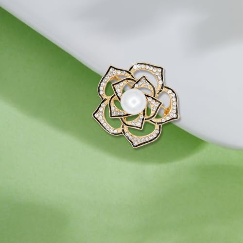 Image of Gold Crystal Flower Wreath Brooches for Womne Elegant Rhinestone Pearl Floral Brooch Pins Fashion Jewelry Brooch pin Accessories for Women Gift