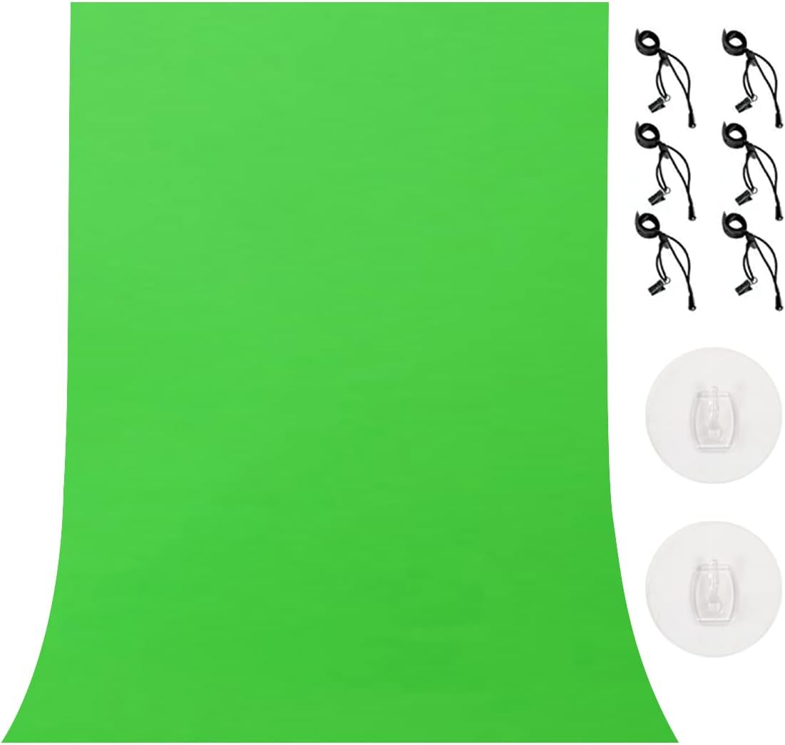 LYLYCTY 5x8ft Green Non-Woven Fabric Background Solid Color Photo Backdrop Studio Photography Props with 6X Clips,2X Traceless Transparent Hook