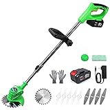 Cordless String Trimmer Battery Powered, 42V Lightweight Weed Wacker with 2 Li-Ion Battery, 1 Charger and 11 Cutting Blades, 47 Inch Powerful Weed Eater for Lawn, Yard，Garden, Bush Trimming & Pruning