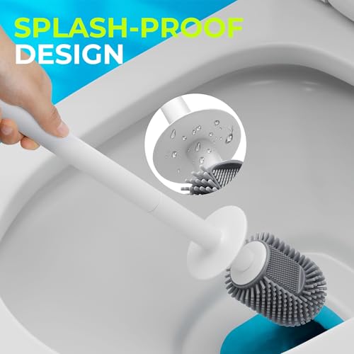 Image of Silicone Toilet Brush, L-Shaped Toilet Brush and Holder Set, Bathroom Toilet Brush with Long Non-Slip Handle, Wall Mounted or Floor Standing Design, for Home and RV Use