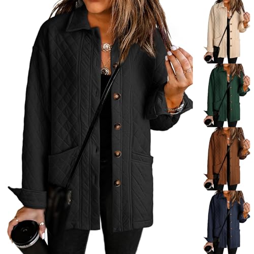 Womens Quilted Jackets Lightweight Casual Button Down Collared Long Sleeve Jackets Winter Puffer Outerwear Coats4