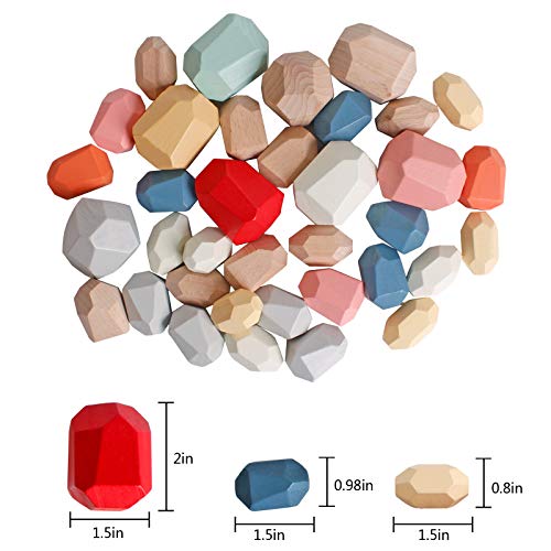 Dinhon 36Pcs Colorful Blue Wood Stone Stacking Game Wooden Building Block Set Lightweight Natural Balance Weight Colorful Rock Block Educational Educational Toy #TOP6