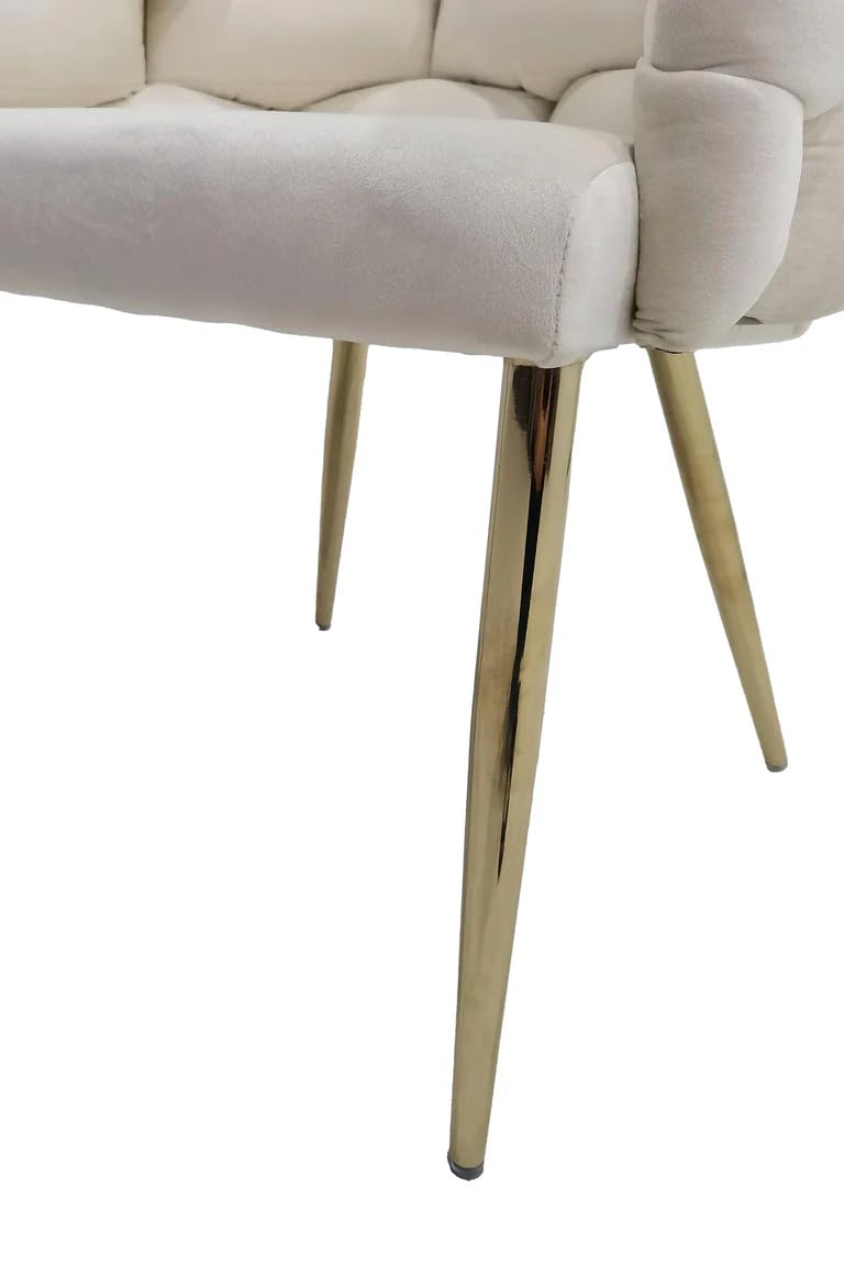 POLTRONA IN VELLUTO PER SOGGIORNO O SALA DA PRANZO, SEDIA IN VELLUTO LUSSUOSA GAMBE IN ORO (Bianco puro)