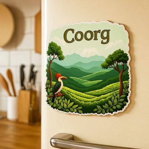 Image of Naxon Coorg City Theme Souvenir Wooden Fridge Magnet for Refrigerator - Printed Fridge Magnet for Kitchen & Home Decor | Perfect Souvenir Gift | Size 3x3 in | Pack of 1