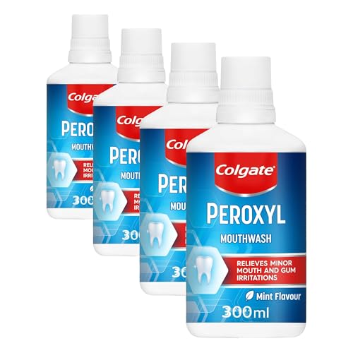 Image of Colgate Peroxyl Antiseptic Mint Flavour 300ml Mouthwash, Relieves Minor Mouth and Gum Irritations, (Pack of 4)