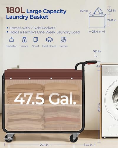 Image of Kayfia 180L Rolling Laundry Hamper, Laundry Basket with Wheels, Beige