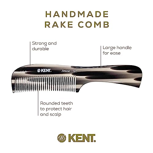 Kent 10T Graphite Finish, Large Hair Detangling Comb, Wide Teeth For Thick Curly Wavy Hair. Long Hair Detangler Comb For Wet And Dry. Saw-Cut From Cellulose And Hand Polished, Handmade In England #TOP3