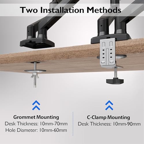 BONTEC Monitor Halterung 2 Monitore, Bildschirmhalterung 2 Monitor für 13-32 Zoll, Gasfederarm mit 360° Drehbar & Neigbar, Kabelmanagement, 2 Montageoptionen, VESA 75/100, 3-9 kg
