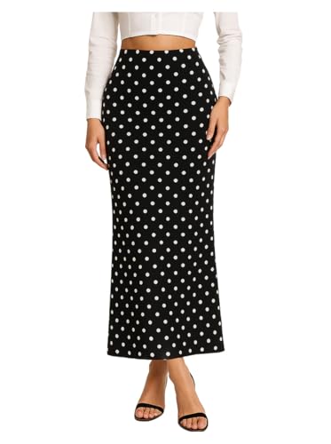 Womens Polka Dot Maxi Skirt Elegant High Waist Bodycon Long Skirts Casual Trendy