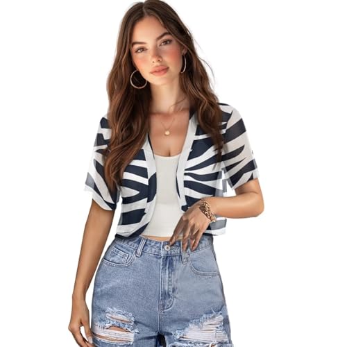 Women's Cardigan Bolero Shrug Short Sleeve Open Front Top Chiffon Soft Blouse Sheer Jackets for Evening Dress Size S-3XL