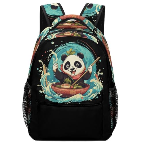 Kawaii Panda Eating Japanese Ramen Backpack Travel Laptop Backpack Carry on Backpack Work Business Backpack for Adult
