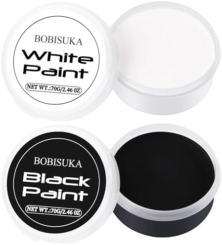 BOBISUKA Halloween Black and White Face Body Paint Oil Based Face Painting Kit for Adult Non Toxic Large Capacity Facepaint for Cosplay Clown Skeleton Vampire Special Effects Makeup