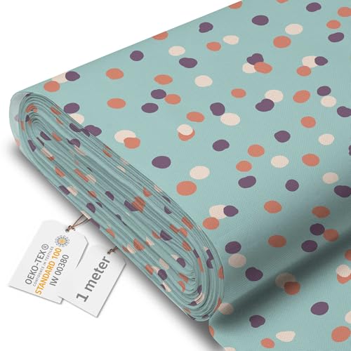 DreamRoots Tela impermeable por metros imitación de lino 600D 220g/m - Tela para tapizar - Lona impermeable 160 cm Pastel Blue Dots 1M