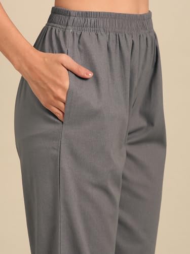 Image of TWIN BIRDS Women Cotton Straight Fit Pants | Ethnic Casual Daily Trousers