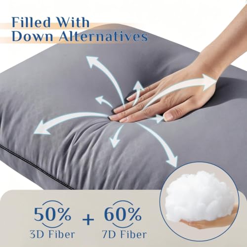 Image of JOLLYVOGUE Grey Pillows King Size Set of 2, Washable Supportive Firm Bed Pillows with Oeko-Tex Certified Soft Down Alternative Fill, Fluffy Luxury Hotel Quality for Side, Back, and Stomach Sleepers