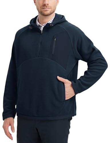 M MAELREG Mens Hoodies Pullover Polar Fleece Warm Golf Sports Casual Quarter Zip Mens Hooded Sweatshirts Pullover Navy